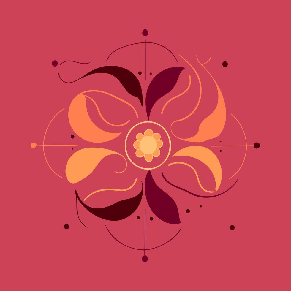 Abstract Floral Design on Pink Background. A simple yet elegant abstract floral design with a minimalist approach, featuring a central flower surrounded by symmetrical leaves. vector
