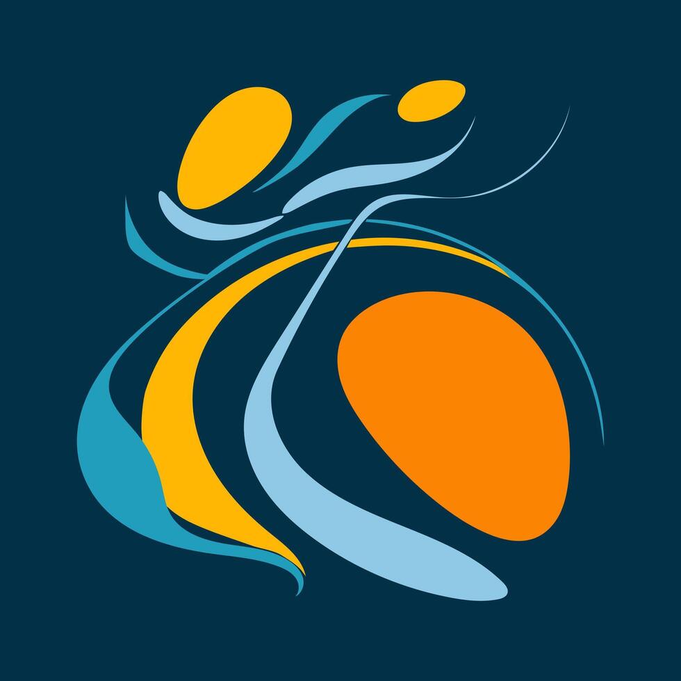 Abstract Art with Orange and Blue Swirls. Abstract artwork featuring a dynamic composition of swirls in blue and orange on a dark blue background. vector