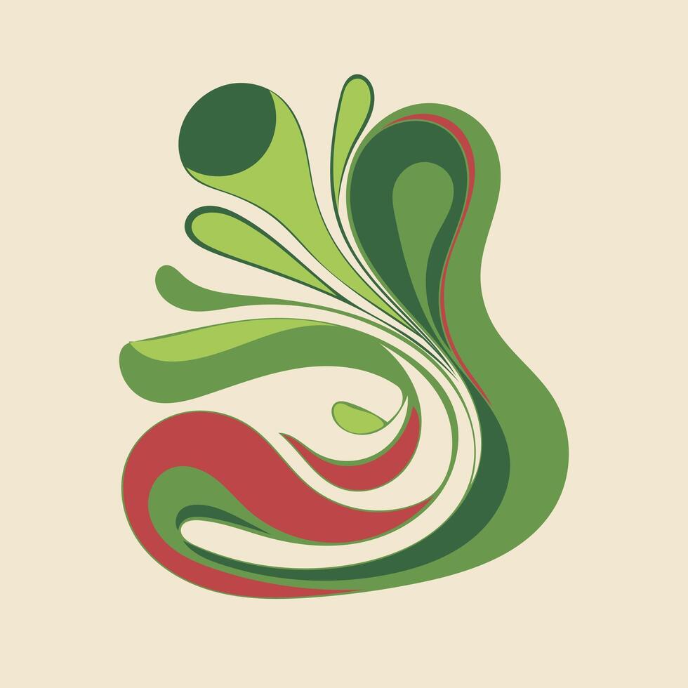 Abstract Floral Design with Green and Red Swirls. An abstract design featuring green and red swirls resembling a floral pattern. The design is minimal and uses bold colors. vector