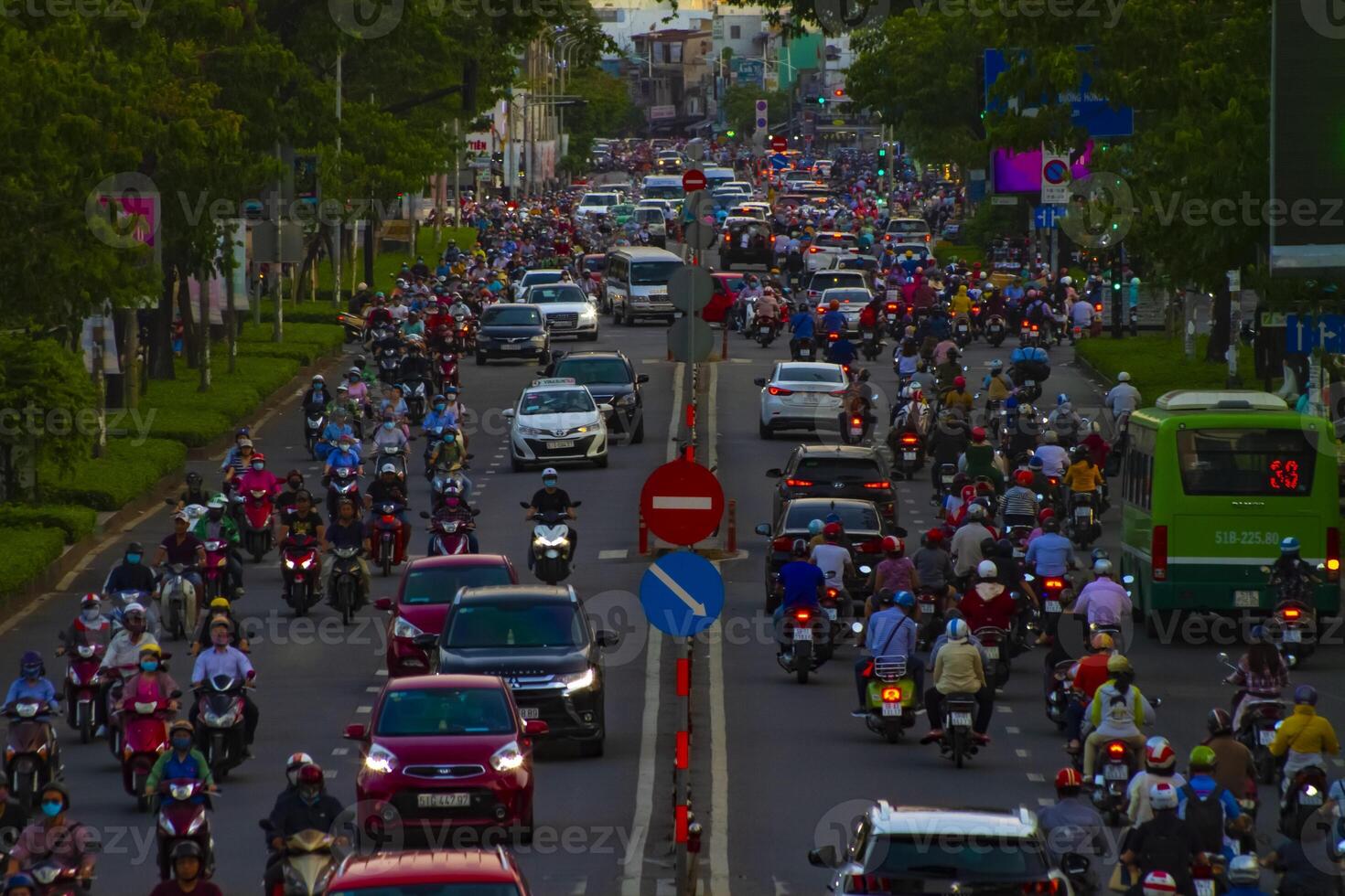 A traffic jam at the downtown in Ho Chi Minh Vietnam long shot photo