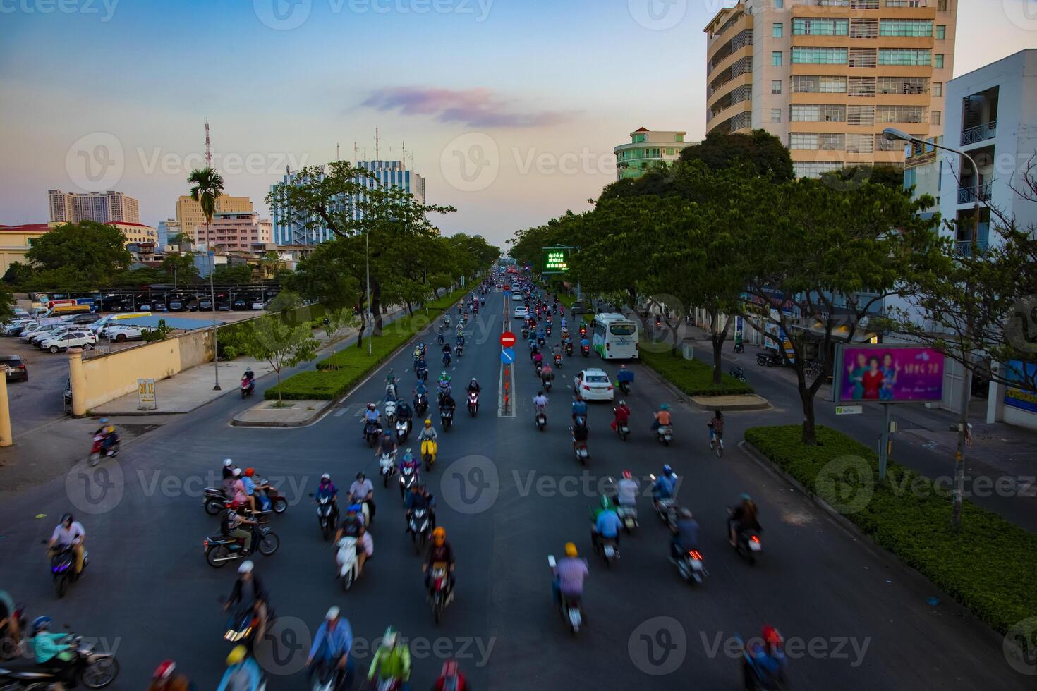 A traffic jam at the downtown in Ho Chi Minh Vietnam wide shot photo