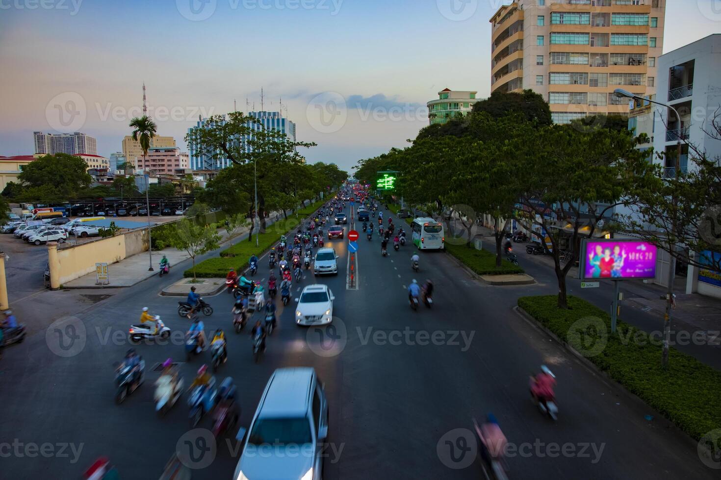 A traffic jam at the downtown in Ho Chi Minh Vietnam wide shot photo