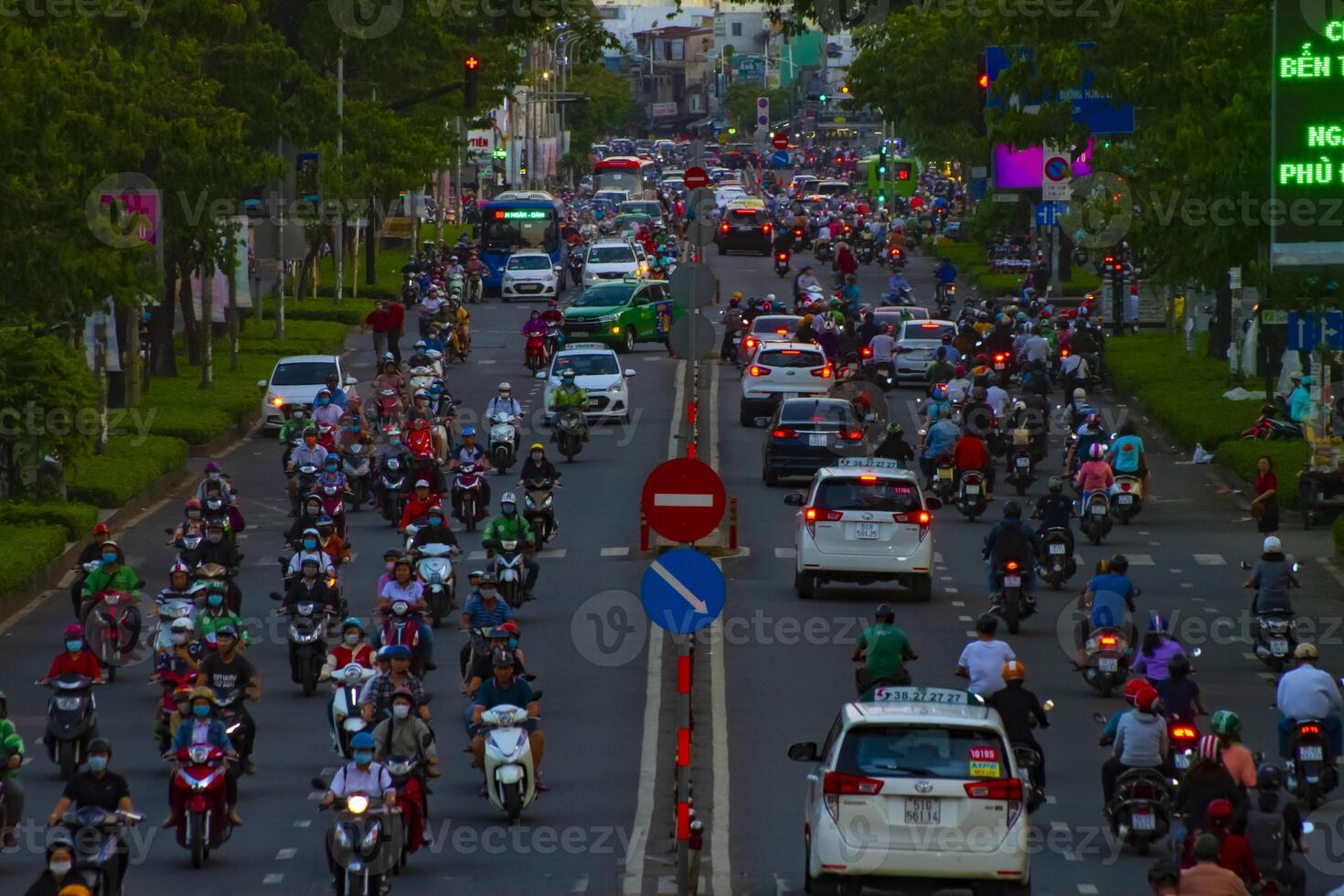 A traffic jam at the downtown in Ho Chi Minh Vietnam long shot photo