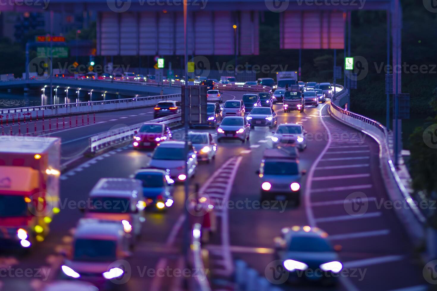 A dusk of miniature traffic jam on the city highway in Tokyo photo