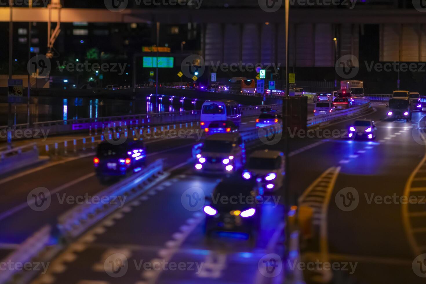 A night traffic jam on the highway in Chidorigafuchi telephoto shot photo