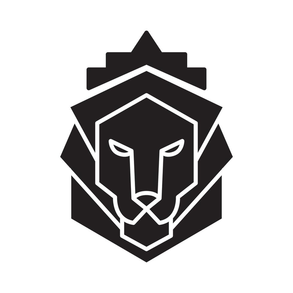 Lion head with a crown shield logo silhouette design. Crest icon. Luxury brand element for business project. Concept stability and protect your investments isolated on white background vector