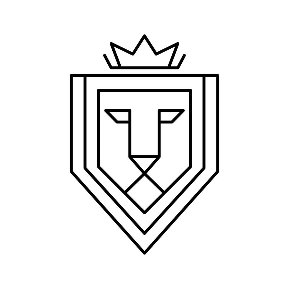 Lion logo with a crown or modern line icon. line art design with bold outline. Black and white Pixel Perfect minimalistic symbol isolate white background vector