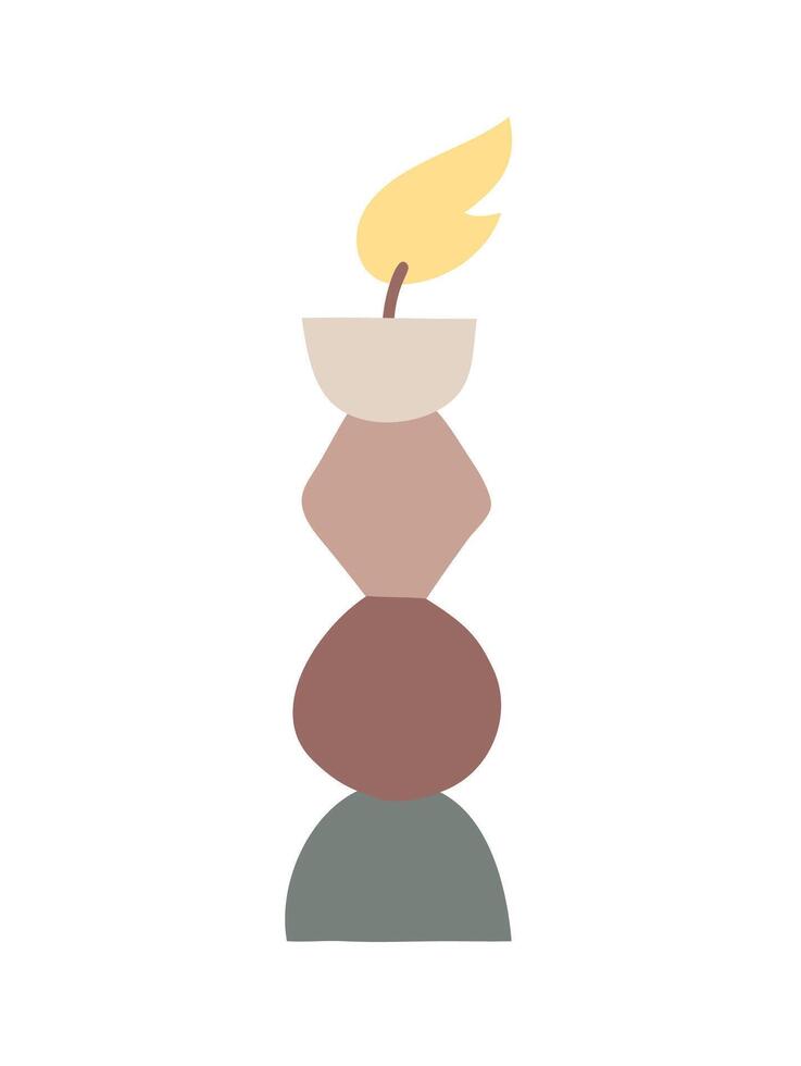 Wax decoration aesthetics candle. Hand drawn colored illustration. Delicate romantic element of decor. Cozy glowing burning candle wick. christmas, wedding, birthday, valentine day vector