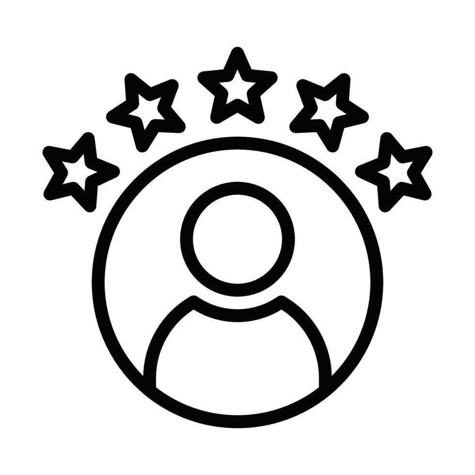 Customer satisfaction icon with stars above the head. For ratings and reviews. Editable stroke. vector