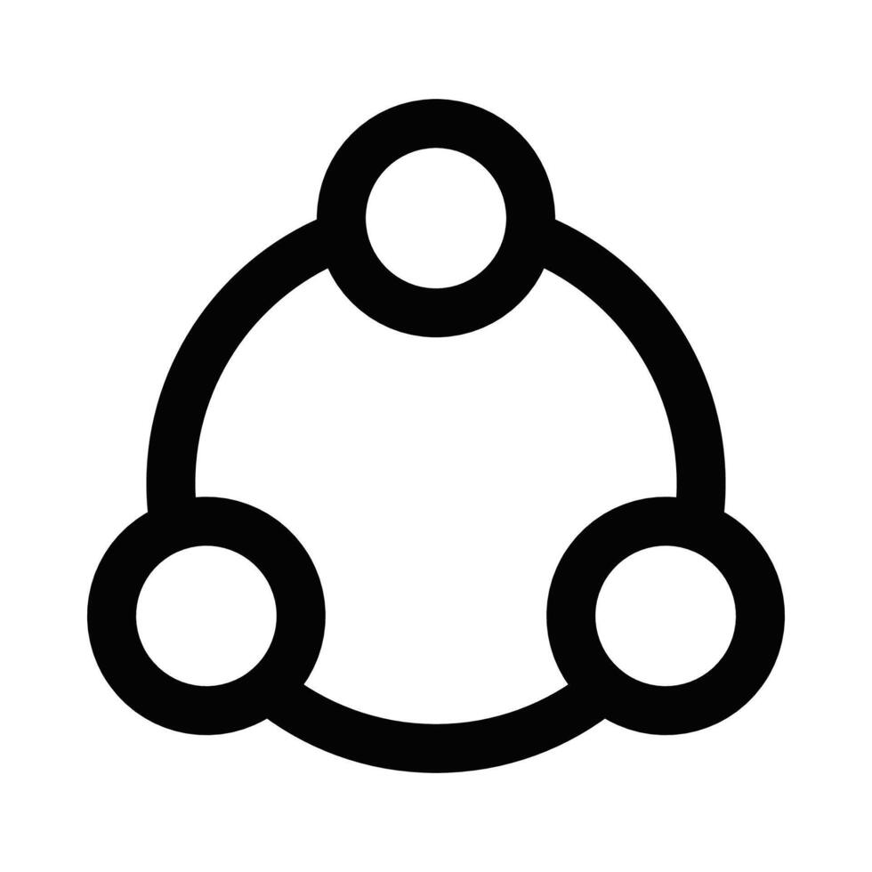 Icon of a black collaboration symbol, showing three connected circles, representing teamwork, unity, or networking. Editable stroke. vector
