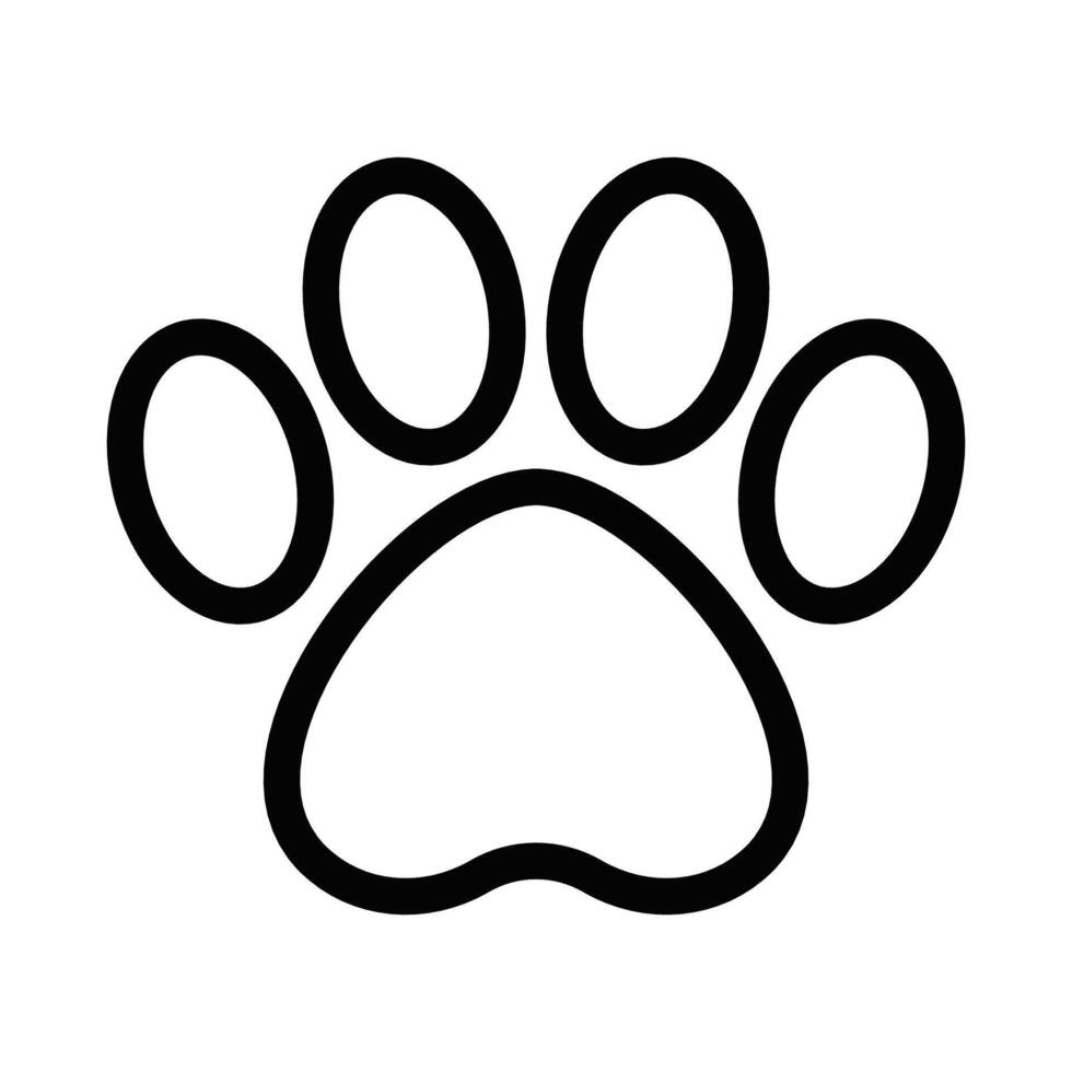 Simple black and white line icon of a paw print, symbolizing pets, animals, and veterinary care. Editable stroke. vector
