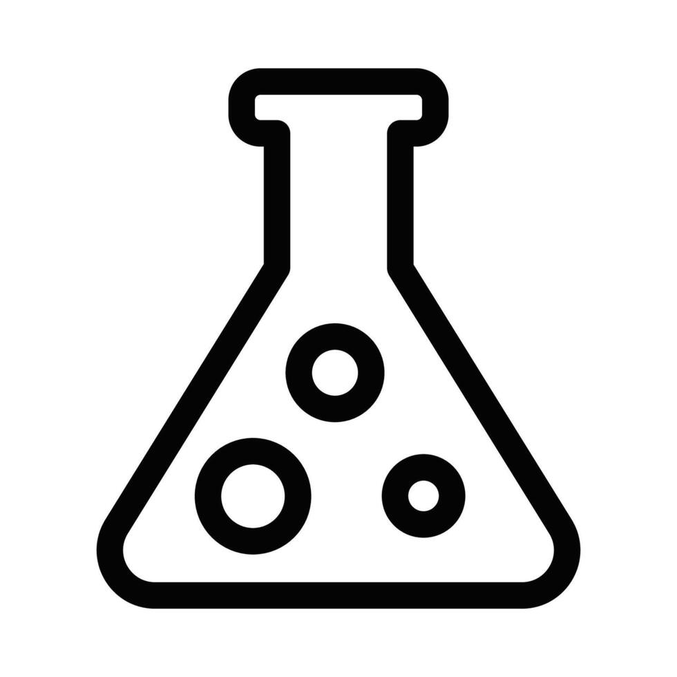 Black and white line icon of a chemical flask with bubbles, representing science, chemistry, and lab experiments. Editable stroke. vector