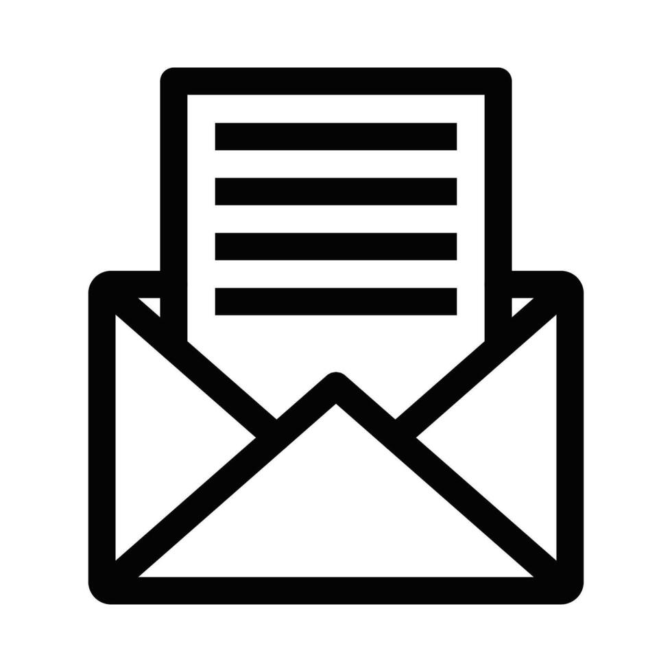 Outline icon of an open envelope with a letter, representing mail, messaging, and communication. Editable stroke. vector