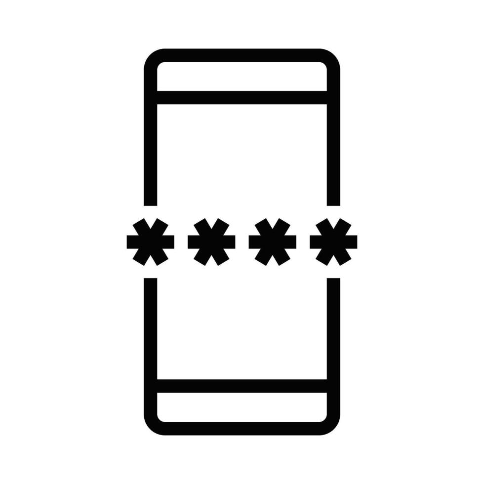 Minimalistic outline of a mobile lock password field with asterisks. Illustration representing mobile security or privacy. Editable stroke. vector