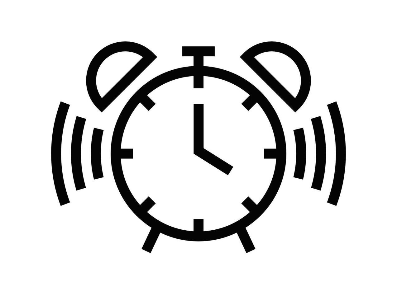 Icon of an alarm clock, representing time, wake up, and schedule themes. Simple black and white design. Editable stroke. vector