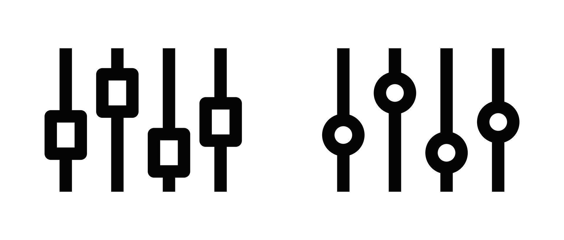 Icons of equalizers, representing settings or adjustments. Simple black and white design. Editable stroke. vector
