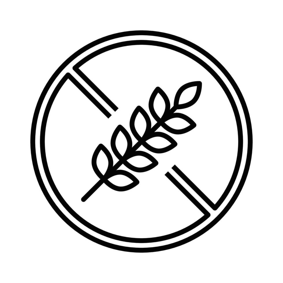 Gluten-free icon with a crossed-out wheat symbol, ideal for food, allergy, and health themes. Editable stroke. vector