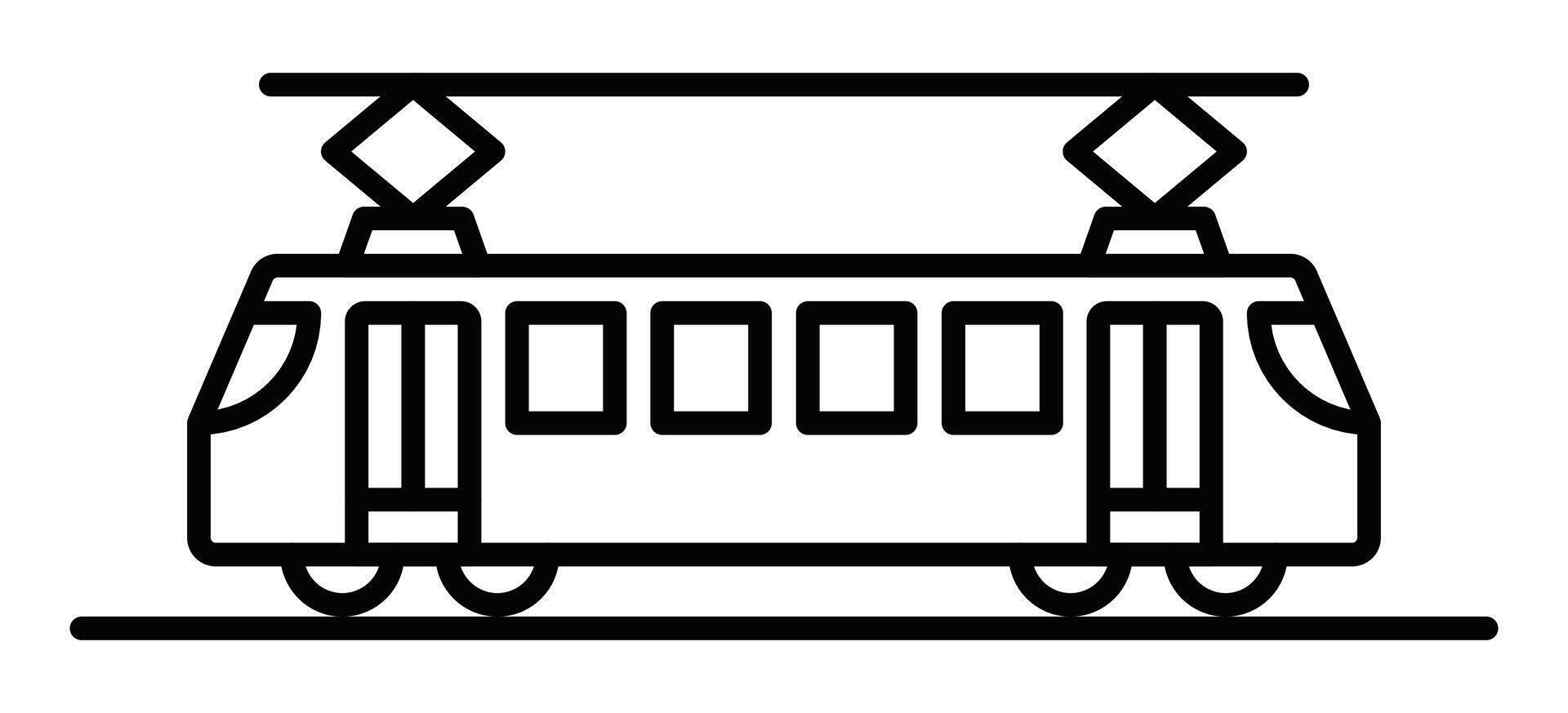 Minimalist tram icon in side view, great for urban transport and railway themes. Editable stroke. vector