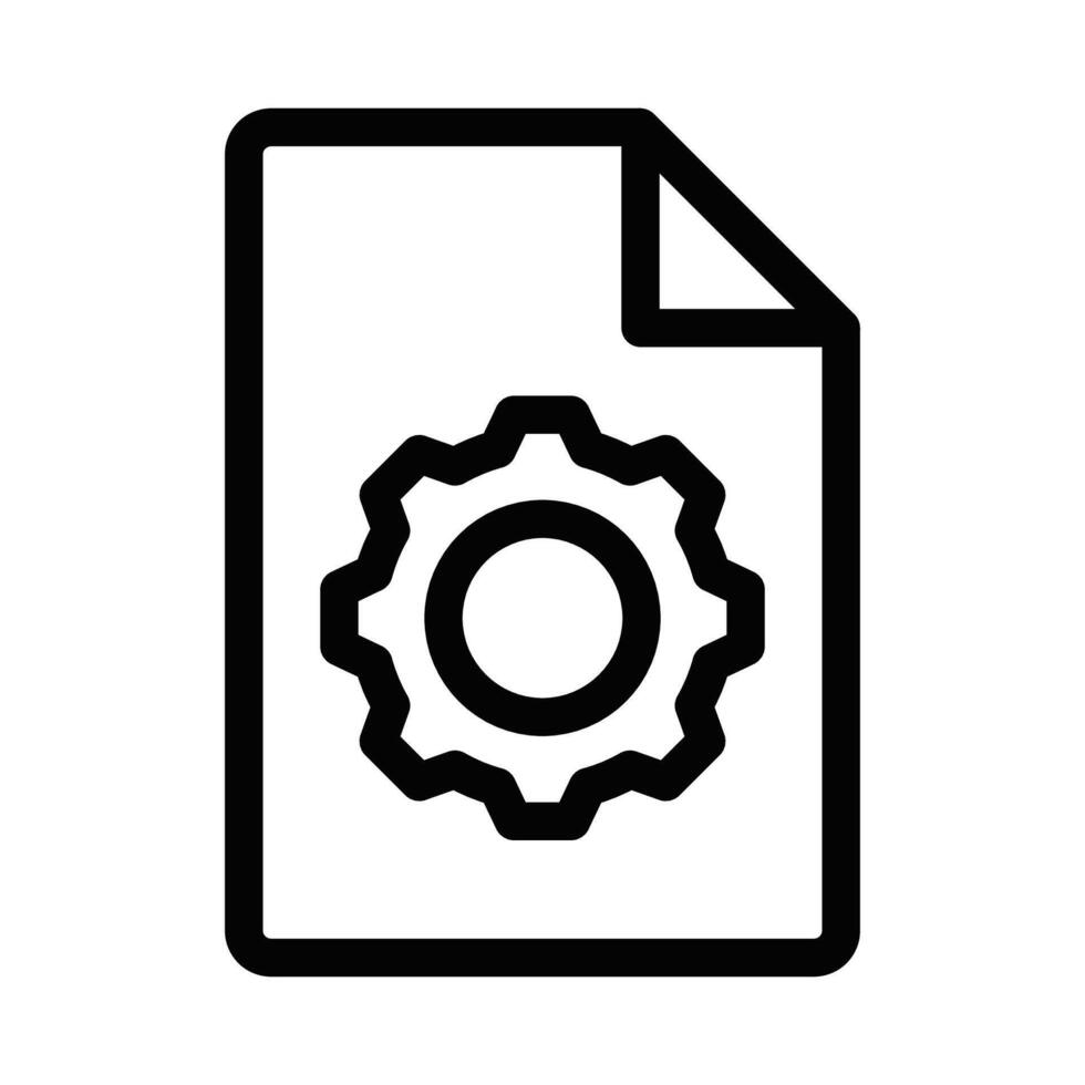 Icon of a document with a gear, symbolizing settings, configurations, and technical documentation. Editable stroke. vector