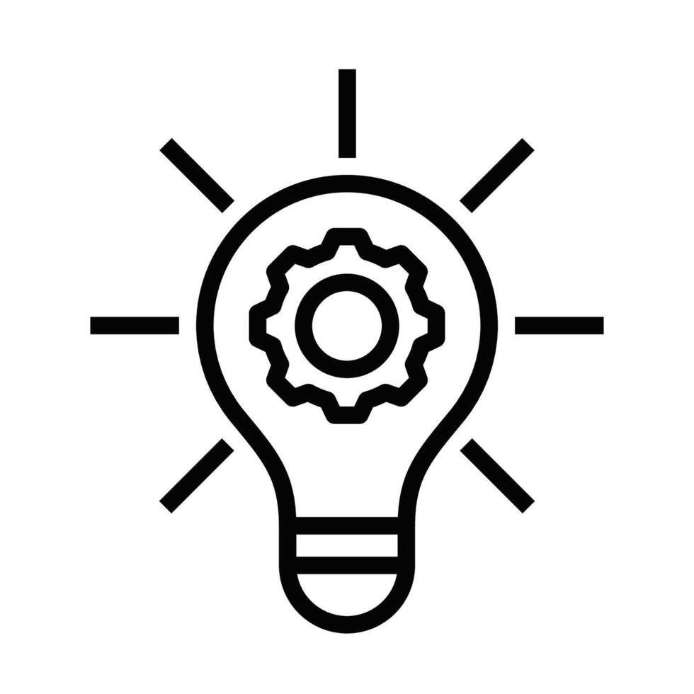 Icon of a lightbulb with a gear inside, symbolizing innovation and ideas. Simple black and white design. Editable stroke. vector