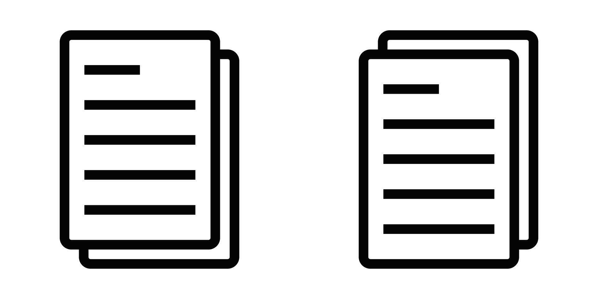 Icons of stacked documents, ideal for representing multiple files, paperwork, or archives. Simple black and white design. Editable stroke. vector