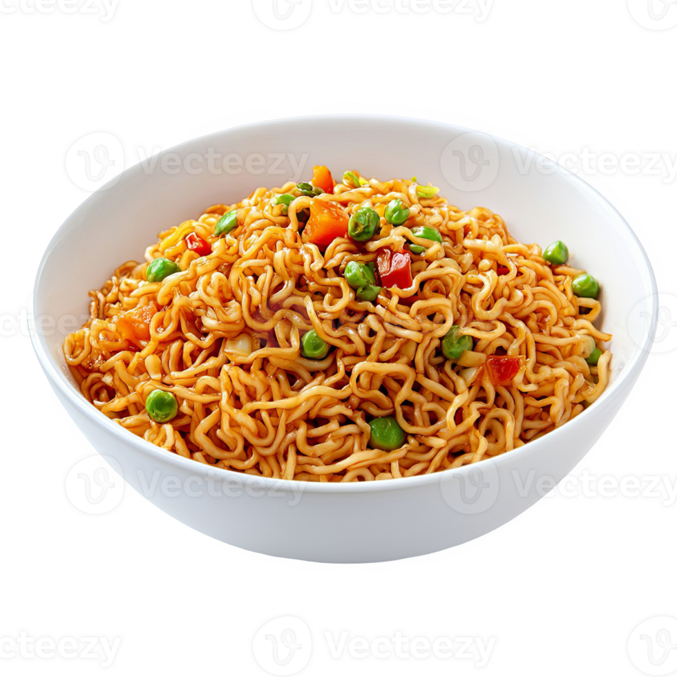 A bowl of noodles with peas and carrots png