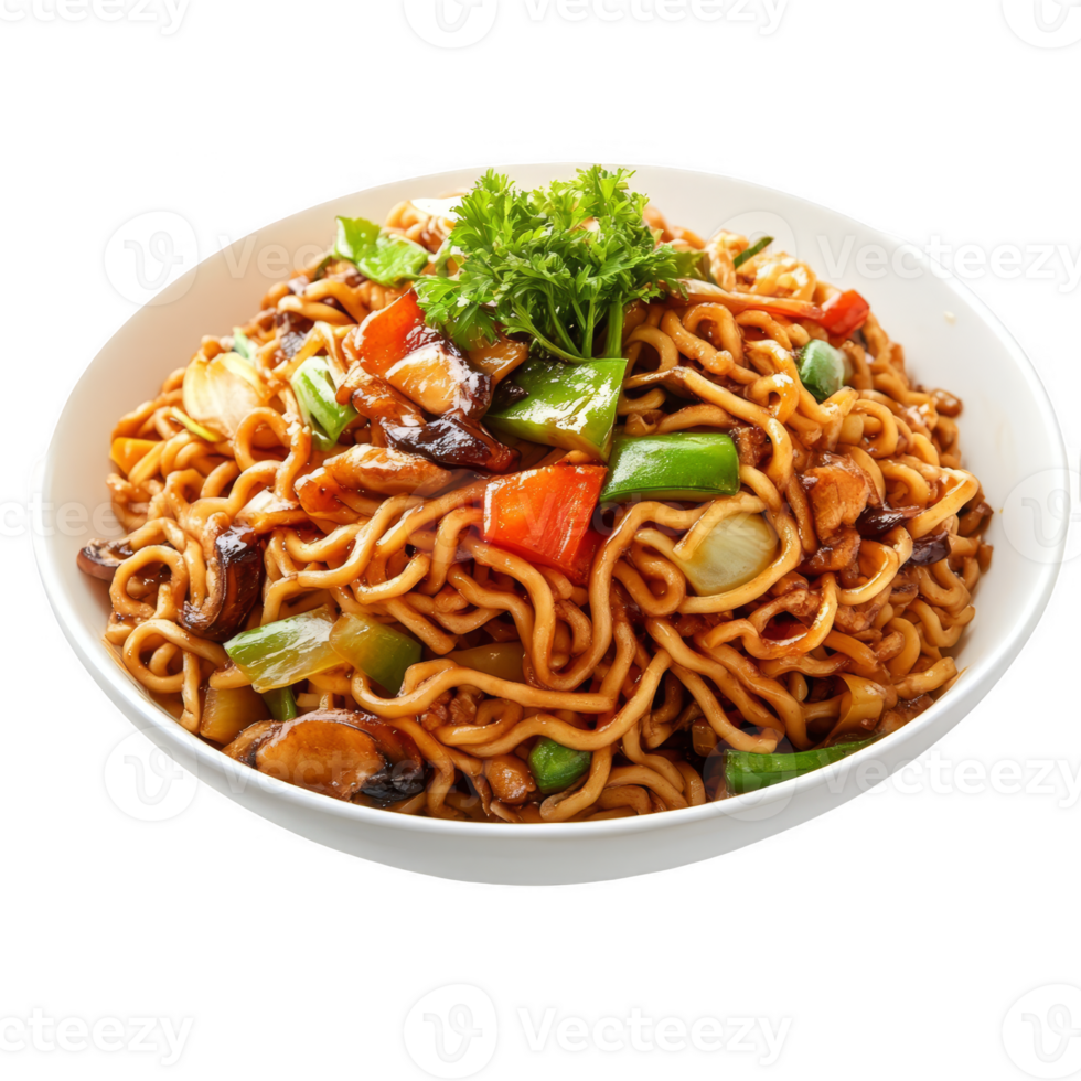 A bowl of noodles with vegetables and mushrooms png