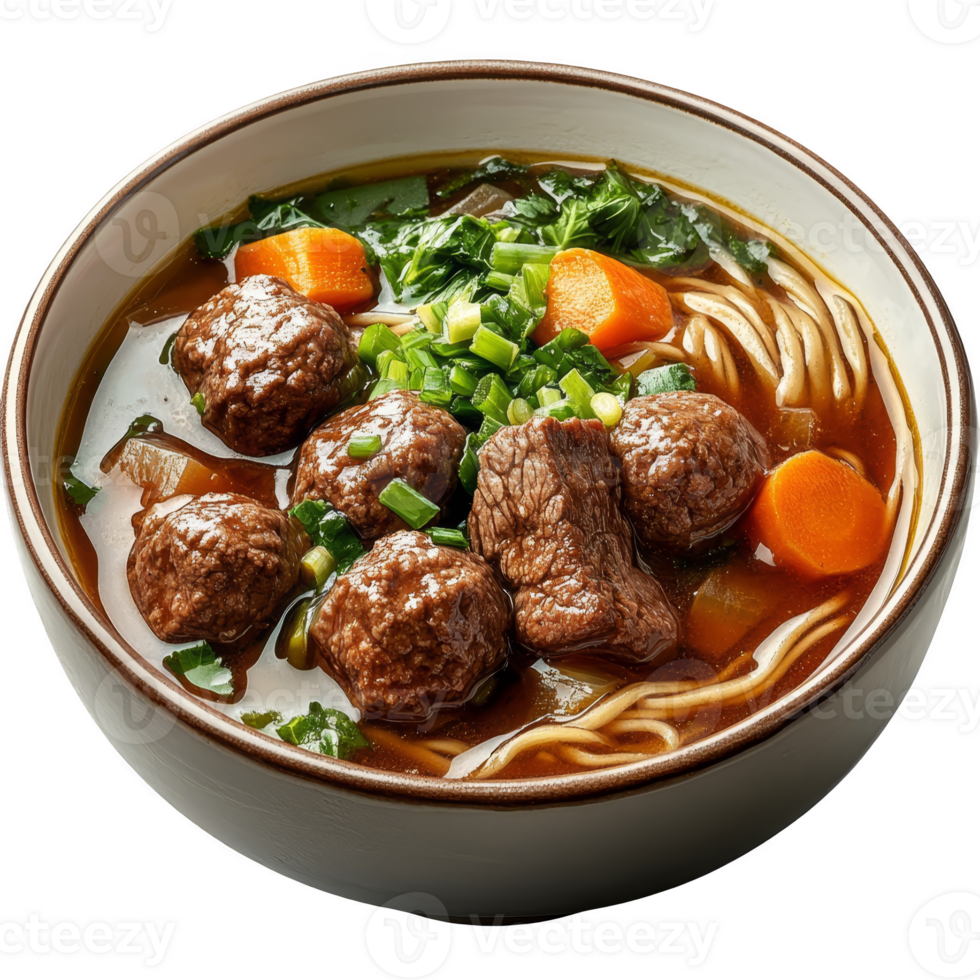 Beef stew noodle soup with beef ball transparent background png