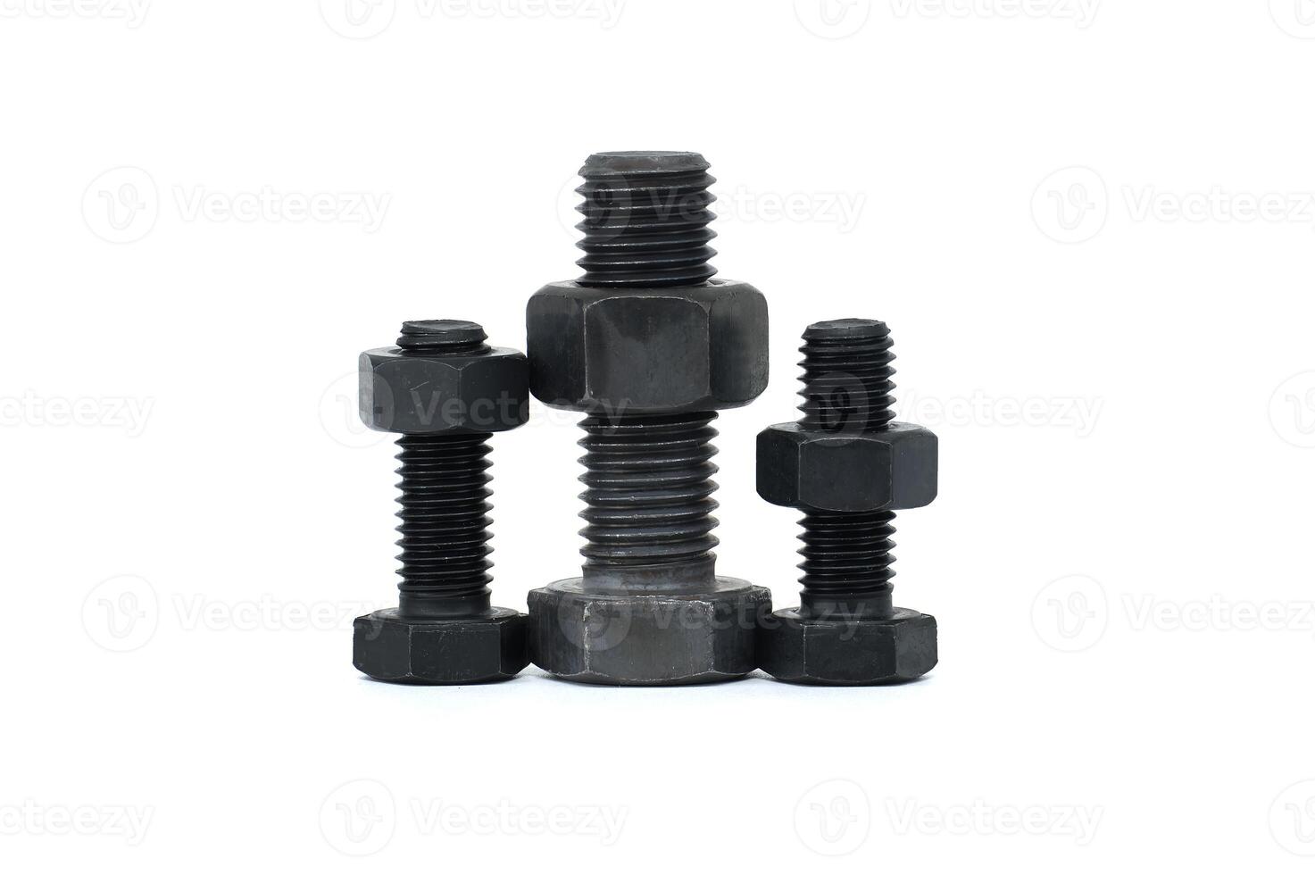 Assorted metal bolts and nuts isolated on white background photo