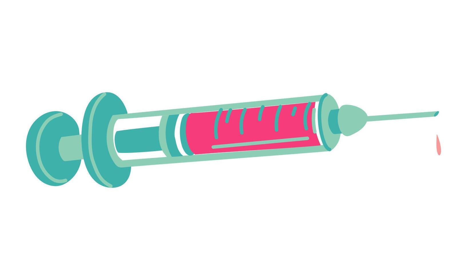 Creation of the concept of injection and vaccination. An isolated flat syringe filled with pink liquid before vaccination or injection with a illustration. Blue and pink colors, medicine vector