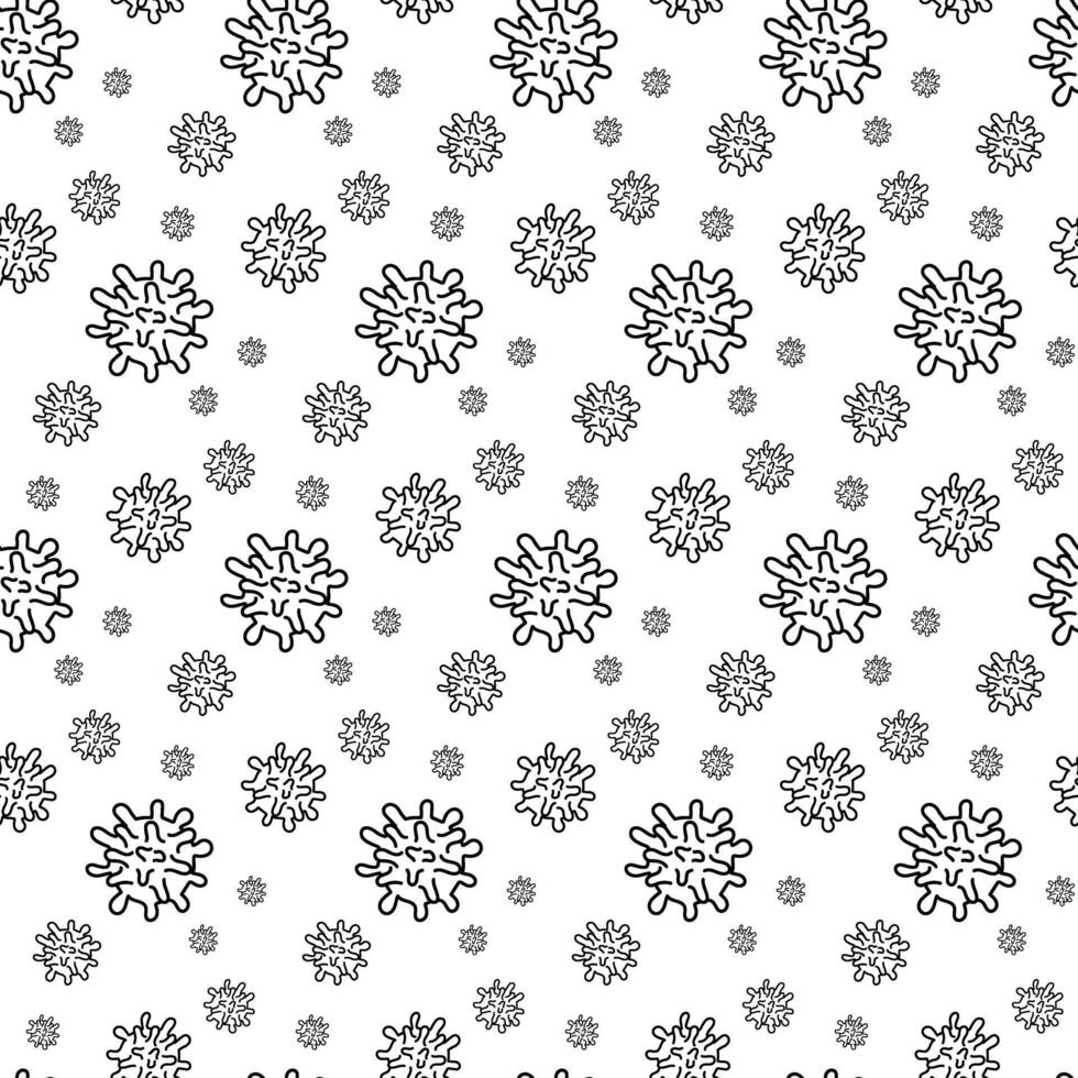Seamless drawing with bacteria doodles. The bacteria are depicted in different sizes using prickly tendrils and funny lines. the drawing is made in monochrome style. Dynamic and fun design vector