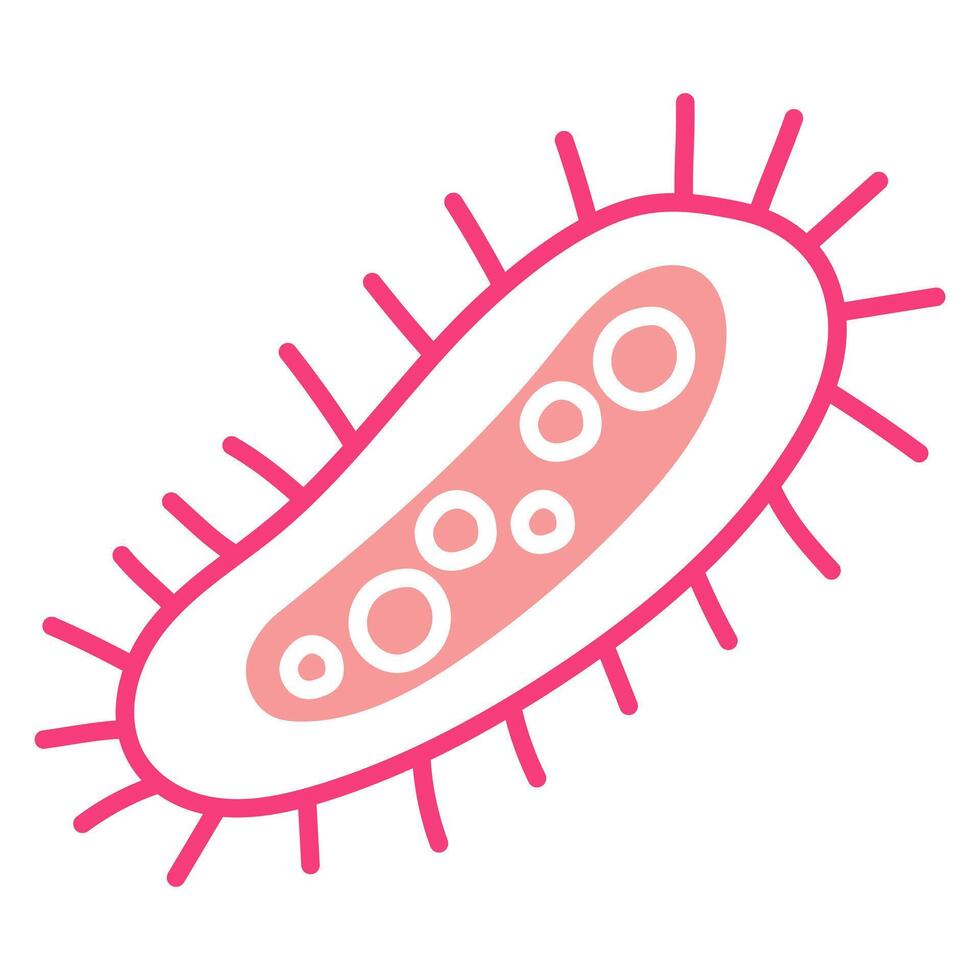 Flat illustration of a pink microbe, virus, bacteria isolated on a white background. virus is depicted in an illustration style with an oval body and fluffy antennae with a body inside. Spot vector