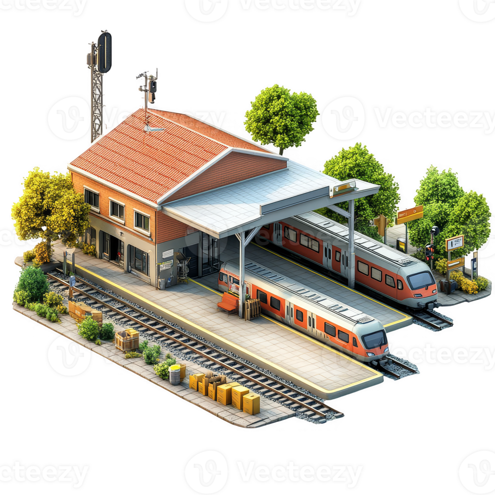 train station isometric transparent background png