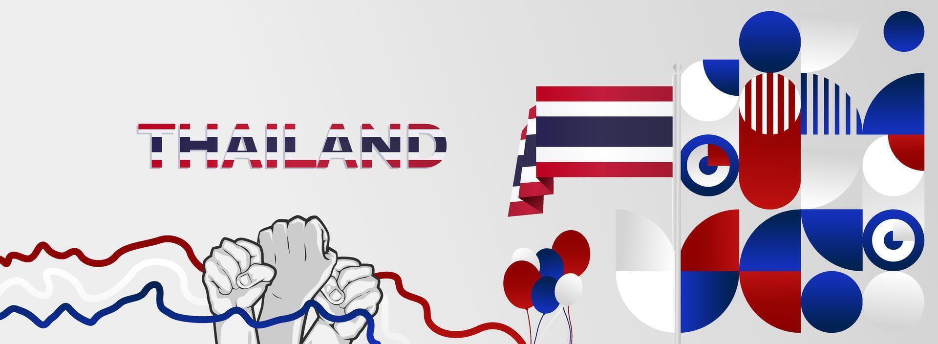 Geometric pattern with raised hands for Thailand national day banner vector