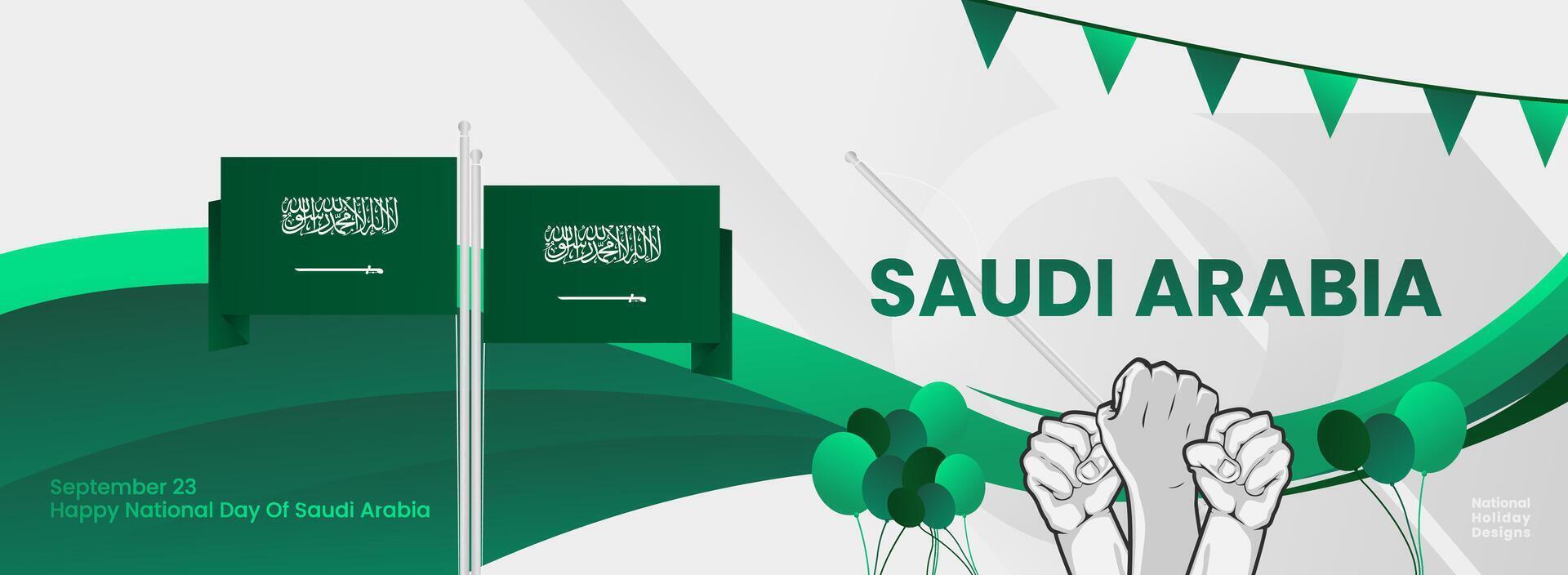 Saudi Arabia National Day. National or Independence Day greeting card with flag and typography. Happy National Day of the Kingdom of Saudi Arabia. vector