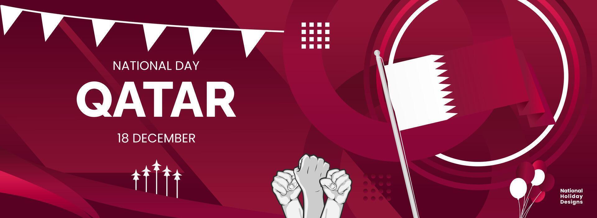 Wide purple background with fist and Qatar national flag in the spirit of commemorating Qatar National Day vector