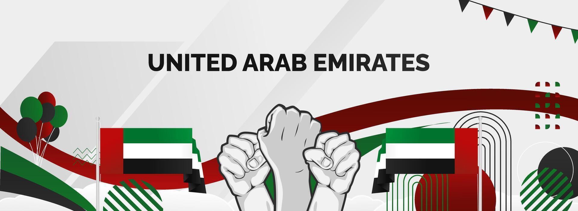 Happy United Arab Emirates National Day with raised hands vector