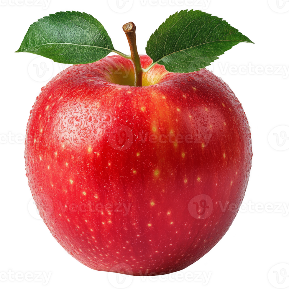 red apple with leaves transparent background png