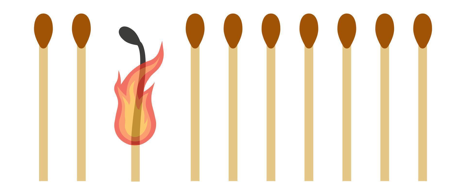 Match . Burnt match. Burning match. The rest are whole matches. vector