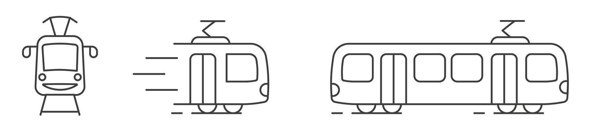 Tram illustration of public transport. Tram thin line. vector
