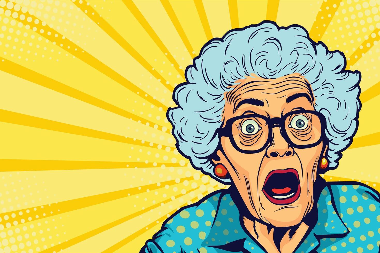 Amazed grandmother. Old, gray-haired woman in glasses and looking with surprising. Unbelievable news, big sale concept in pop art retro comic style vector