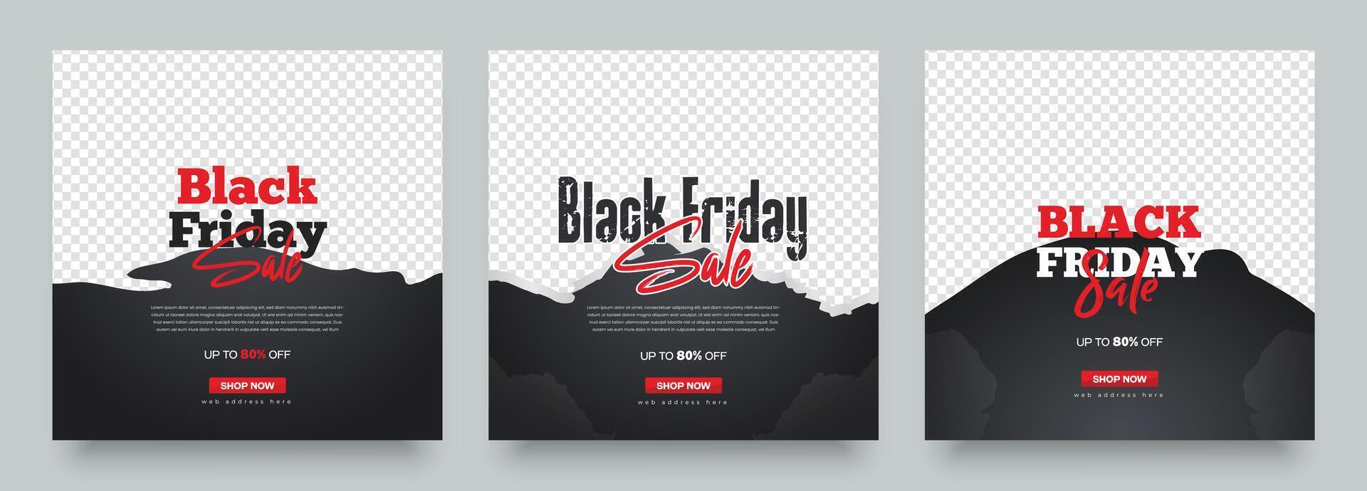 Black friday sale discount social media post template, Set of black friday sale social media template vector