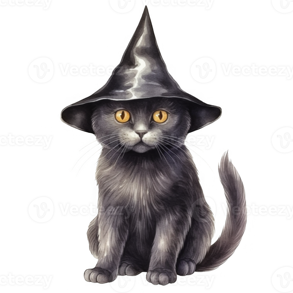 Cute Black Cat with Witch Hat Isolated on a Transparent Background png