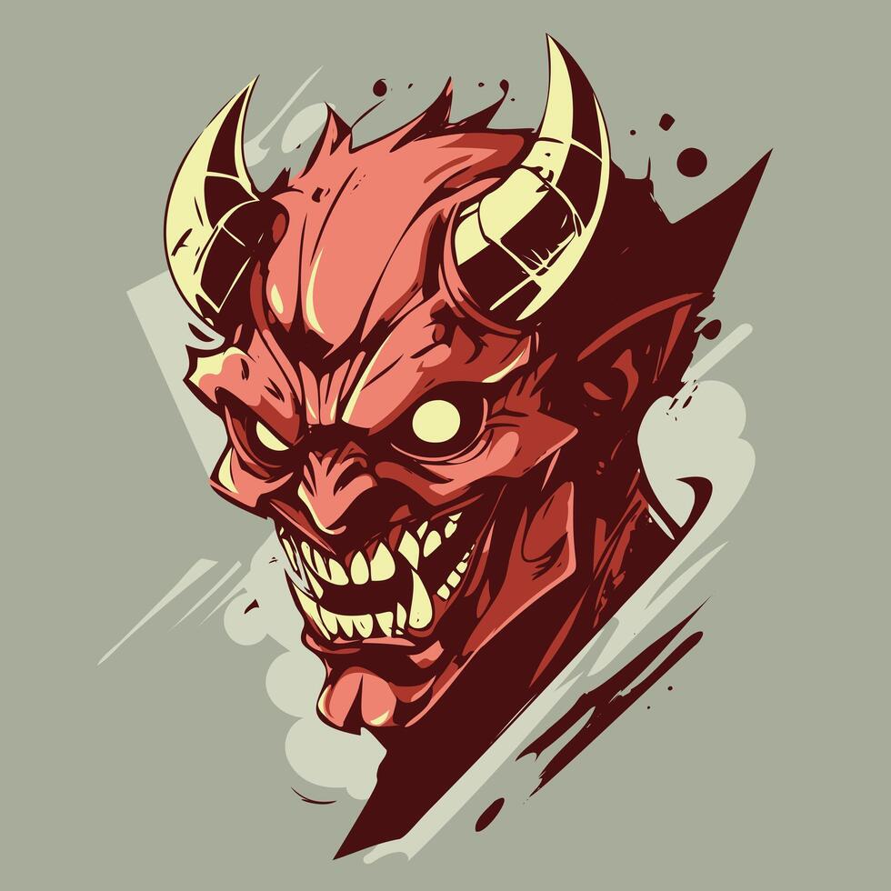 Devil creazy red face, comic style for your infernal graphics on halloween, or character for games vector
