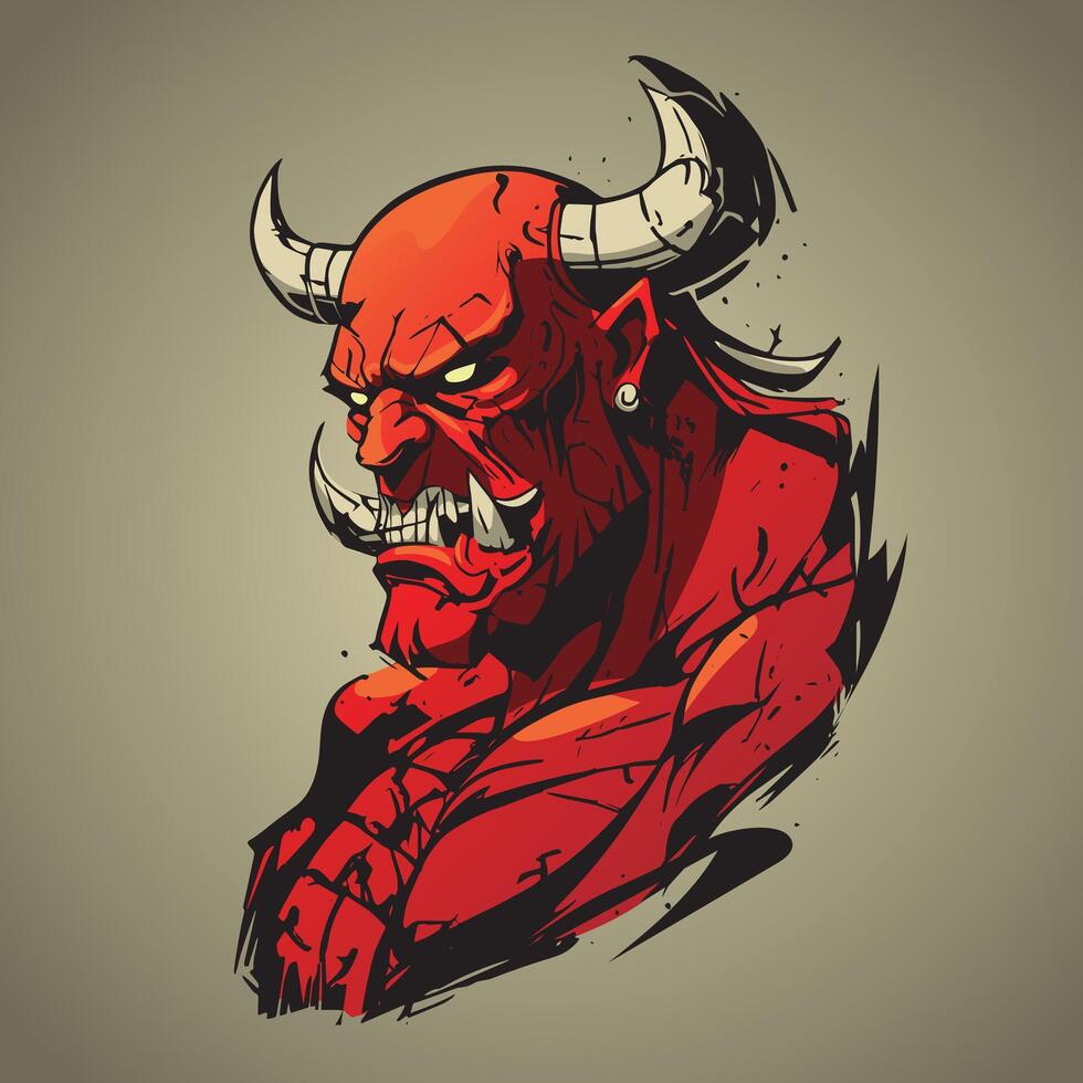 Devil red face, comic style for games or halloween vector