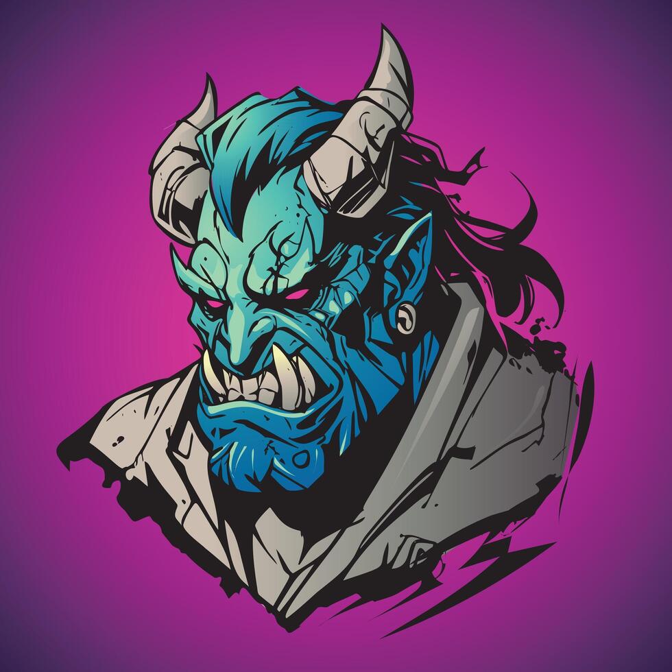 Devil blue face with horns, comic style for your infernal graphics on halloween, or character for games vector