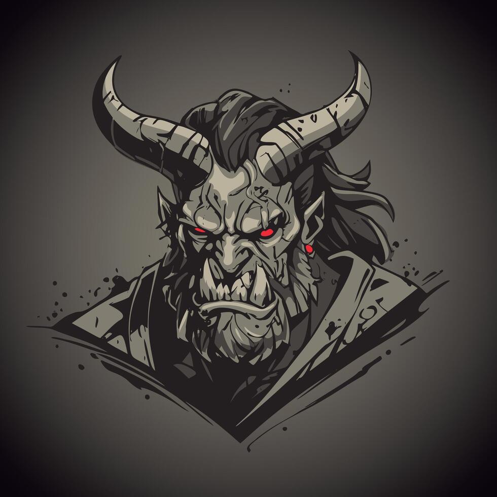 Grey Devil face, with red eyes, comic style for your infernal graphics on halloween, or character for games vector