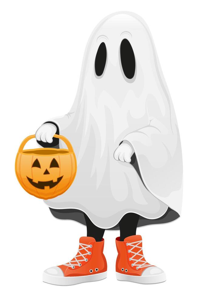 cute ghost in the sheet for halloween cartoon stock illustration isolated on white background vector