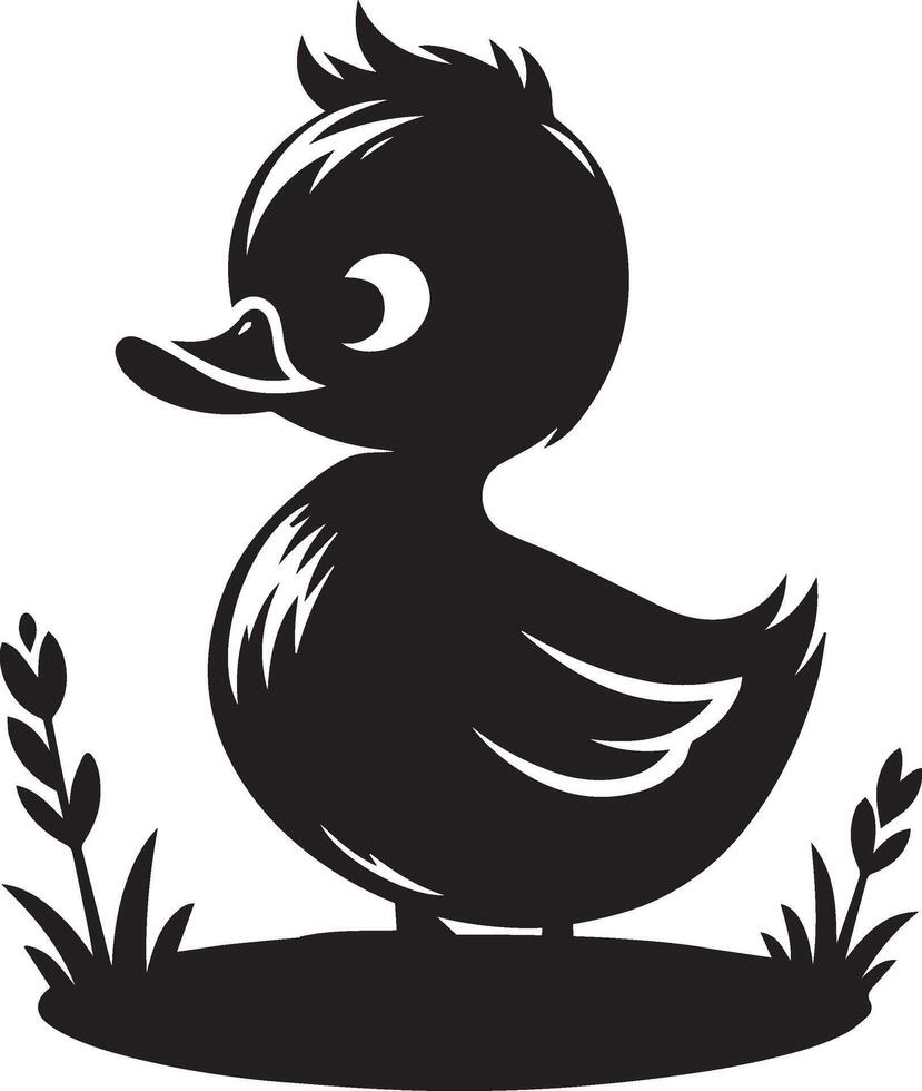 a black and white illustration of a duckling vector