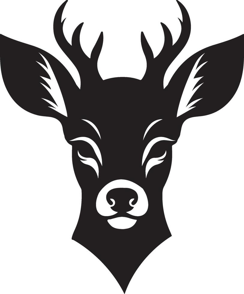 a black and white deer head with horns illustration vector